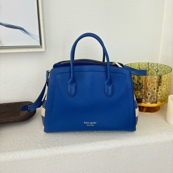 Kate Spade Classic Blue Leather Striped Woven Knott